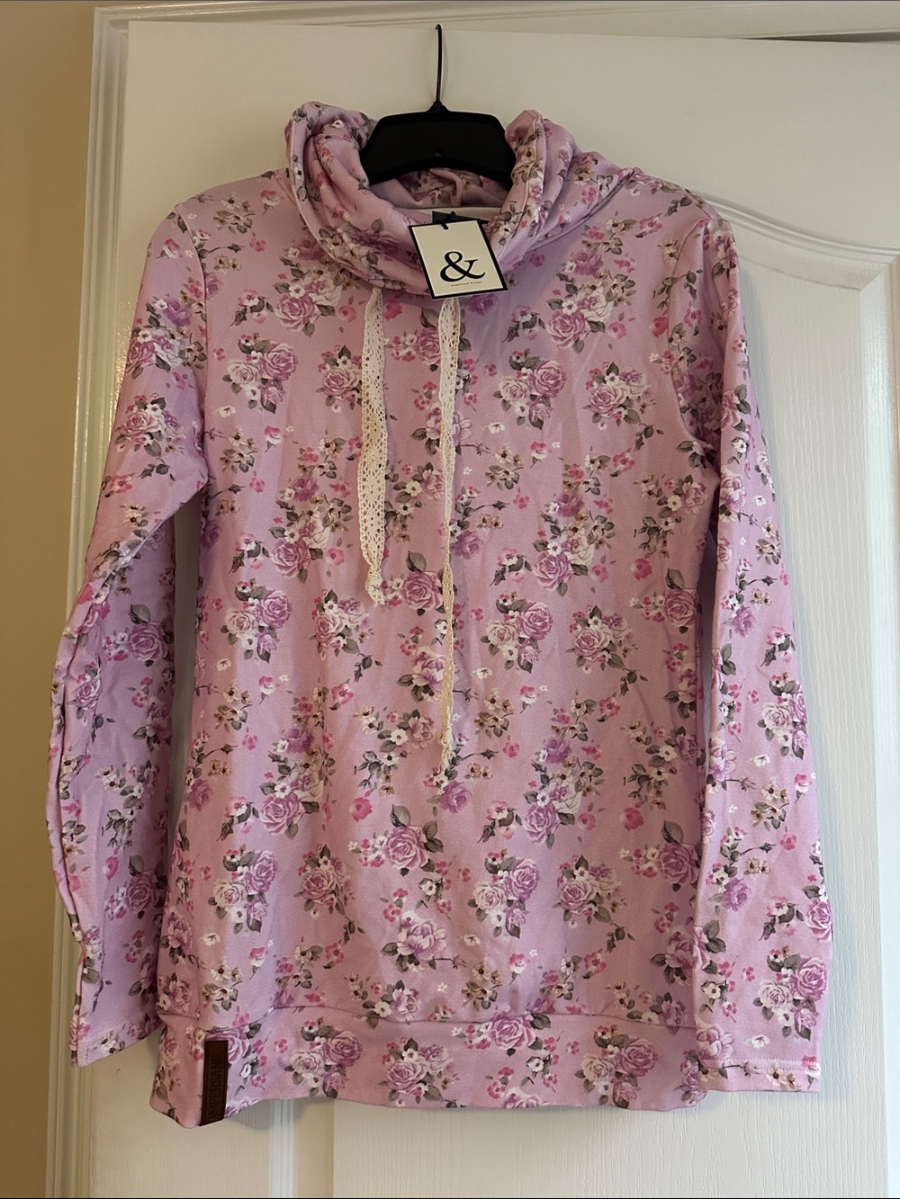 AMPERSAND AVE Pink Floral Cowl-Neck Pullover